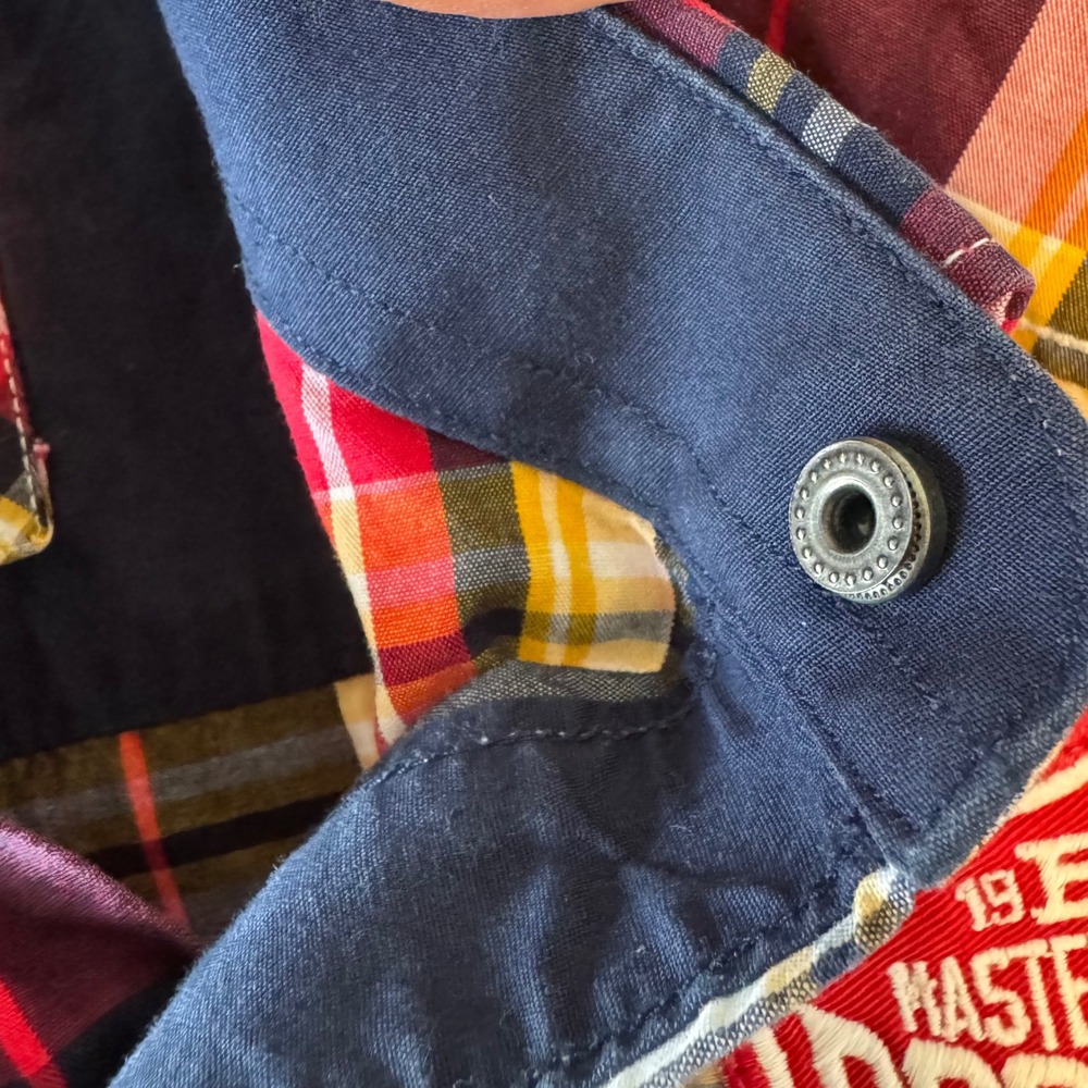 Rocawear Denim‎ Co. Y2K Master Builders Red Plaid Cotton SS Snap Front Shirt XL - Picture 12 of 14
